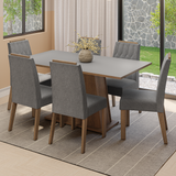 Juego de Comedor Tapa de Madera 6 Sillas Marrón/Gris/Silver Cedro Madesa