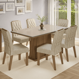 Juego de Comedor Tapa de Vidrio 6 Sillas Marrón/Crema/Imperial Avenca Madesa