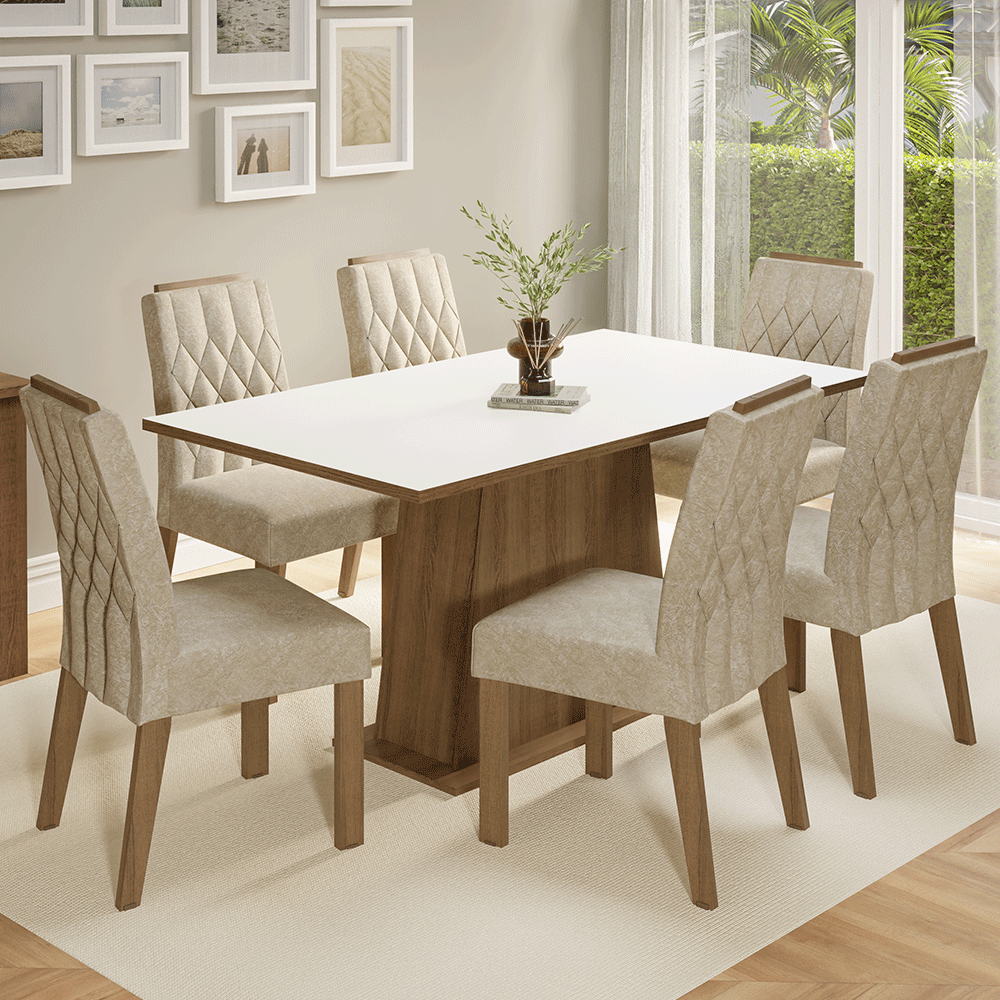 Juego de Comedor Tapa de Madera 6 Sillas Marrón/Blanco/Imperial Hortelã Madesa