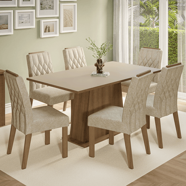 Juego de Comedor 6 Sillas Marrón/Crema/Imperial Hortelã Madesa