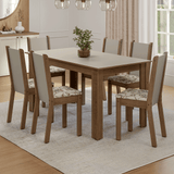Juego Comedor Lucena Mesa Tapa de Madera 6 Sillas Marrón/Crema/Lírio Beige Madesa