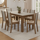 Juego Comedor Lucena Mesa Tapa de Madera 6 Sillas Marrón/Crema/Sintético Beige Madesa