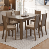 Juego de Comedor Mesa Tapa de Vidrio 6 Sillas Marrón/Crema/Sintético Beige Madesa