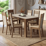 Juego de Comedor Mesa con Tapa de Madera 6 Sillas Marrón/Crema/Sintético Beige Madesa
