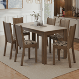 Juego de Comedor Mesa con Tapa de Madera 6 Sillas Marrón/Crema/Tapizado Beige Marrón Madesa