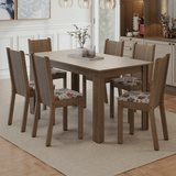 Juego de Comedor Mesa con Tapa de Madera 6 Sillas Marrón/Crema/Floral Hibiscos Madesa