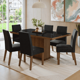 Juego de Comedor Tapa con Vidrio 6 Sillas Marrón/Negro/Oxford Alba Madesa