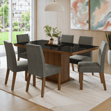 Juego de Comedor Tapa con Vidrio 6 Sillas Marrón/Negro/Silver Alba Madesa