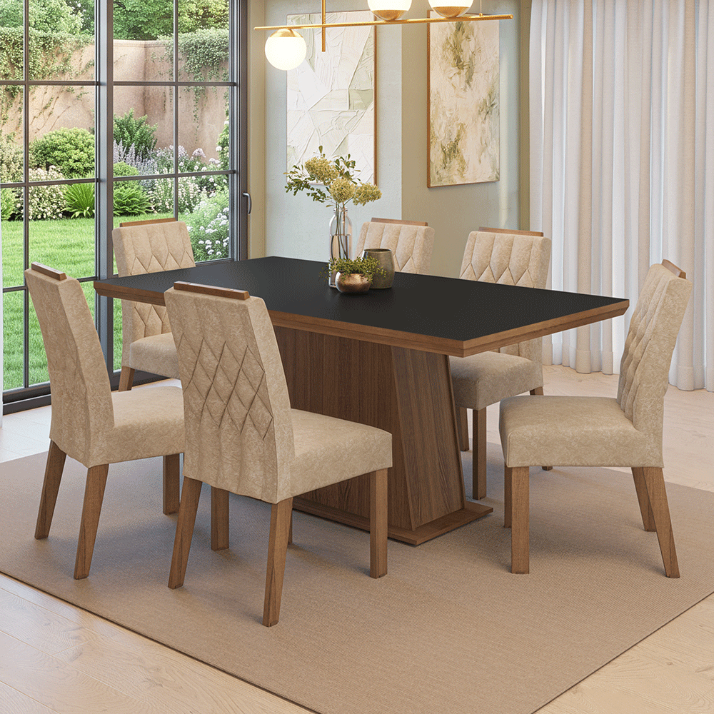Juego de Comedor con Tapa de Madera 6 Sillas Marrón/Negro/Imperial Assis Madesa