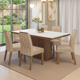 Juego de Comedor con Tapa de Madera 6 Sillas Marrón/Blanco/Imperial Assis Madesa