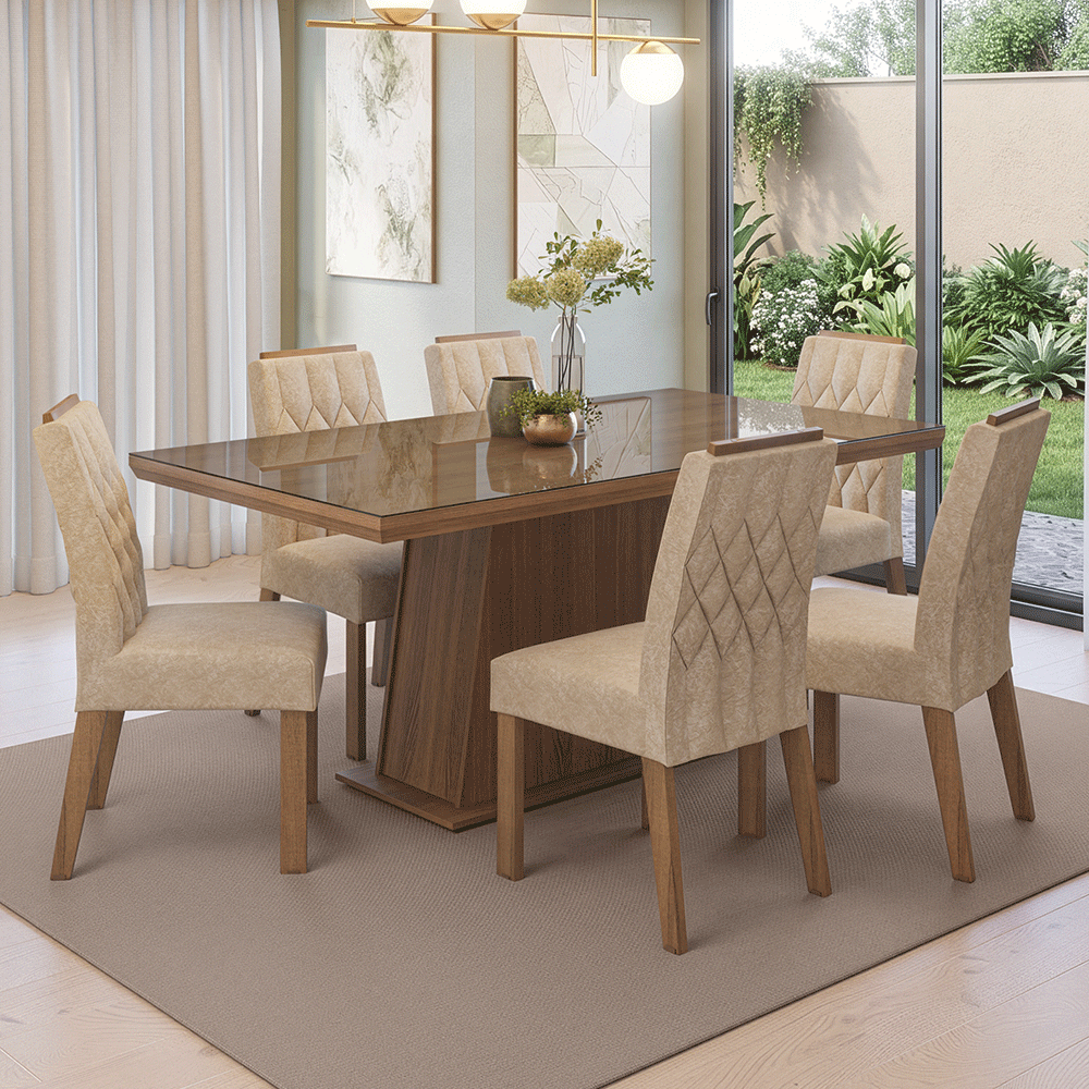 Juego de Comedor Tapa con Vidrio 6 Sillas Marrón/Imperial Colmar Madesa