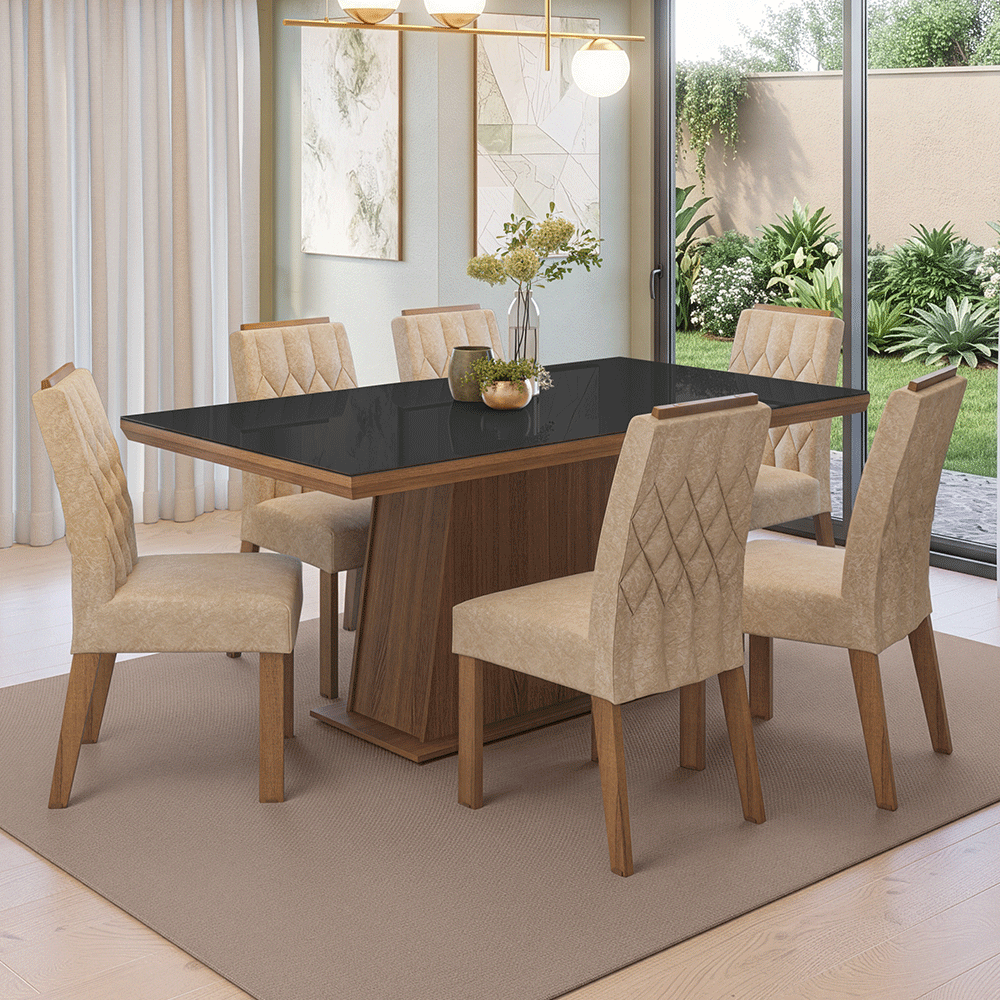 Juego de Comedor Tapa con Vidrio 6 Sillas Marrón/Negro/Imperial Colmar Madesa