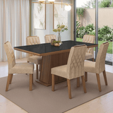Juego de Comedor Tapa con Vidrio 6 Sillas Marrón/Negro/Imperial Colmar Madesa
