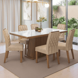 Juego de Comedor Tapa con Vidrio 6 Sillas Marrón/Blanco/Imperial Colmar Madesa