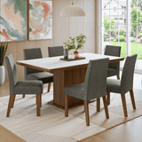 Juego de Comedor con Tapa de Madera 6 Sillas Marrón/Blanco/Silver Grasse Madesa