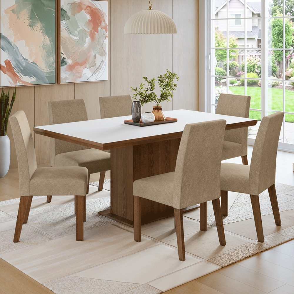 Juego de Comedor con Tapa de Madera 6 Sillas Marrón/Blanco/Imperial Grasse Madesa
