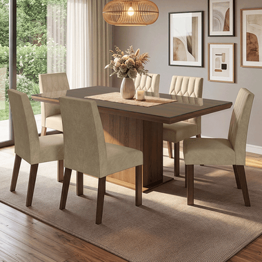 Juego de Comedor con Vidrio Sobrepuesto 6 Sillas Marrón/Imperial Dinan Madesa