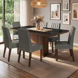 Juego de Comedor Tapa con Vidrio 6 Sillas Marrón/Negro/Silver Dinan Madesa