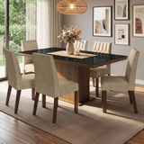 Juego de Comedor Tapa con Vidrio 6 Sillas Marrón/Negro/Imperial Dinan Madesa