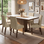 Juego de Comedor con Vidrio Sobrepuesto 6 Sillas Marrón/Blanco/Imperial Dinan Madesa