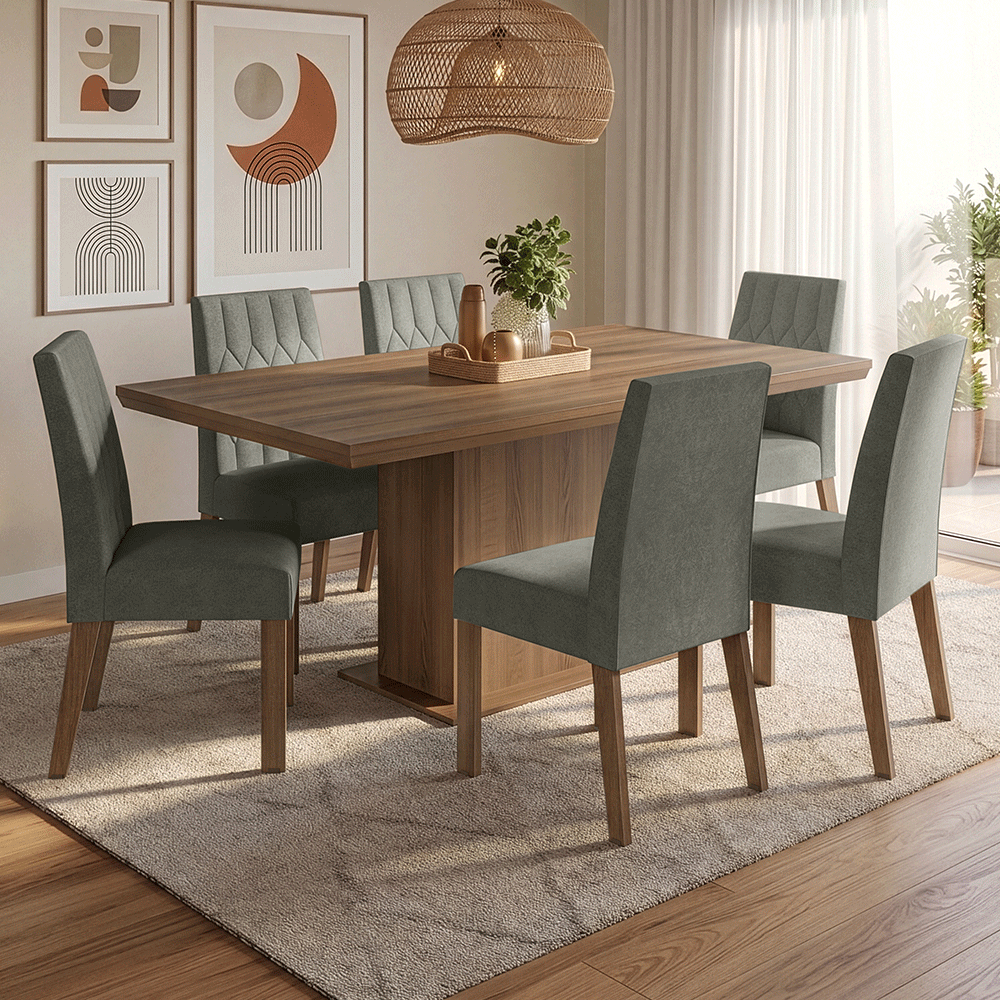 Juego de Comedor con Tapa de Madera 6 Sillas Marrón/Silver Luso Madesa