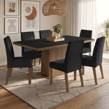 Juego de Comedor 6 Sillas Marrón/Negro/Oxford Luso Madesa