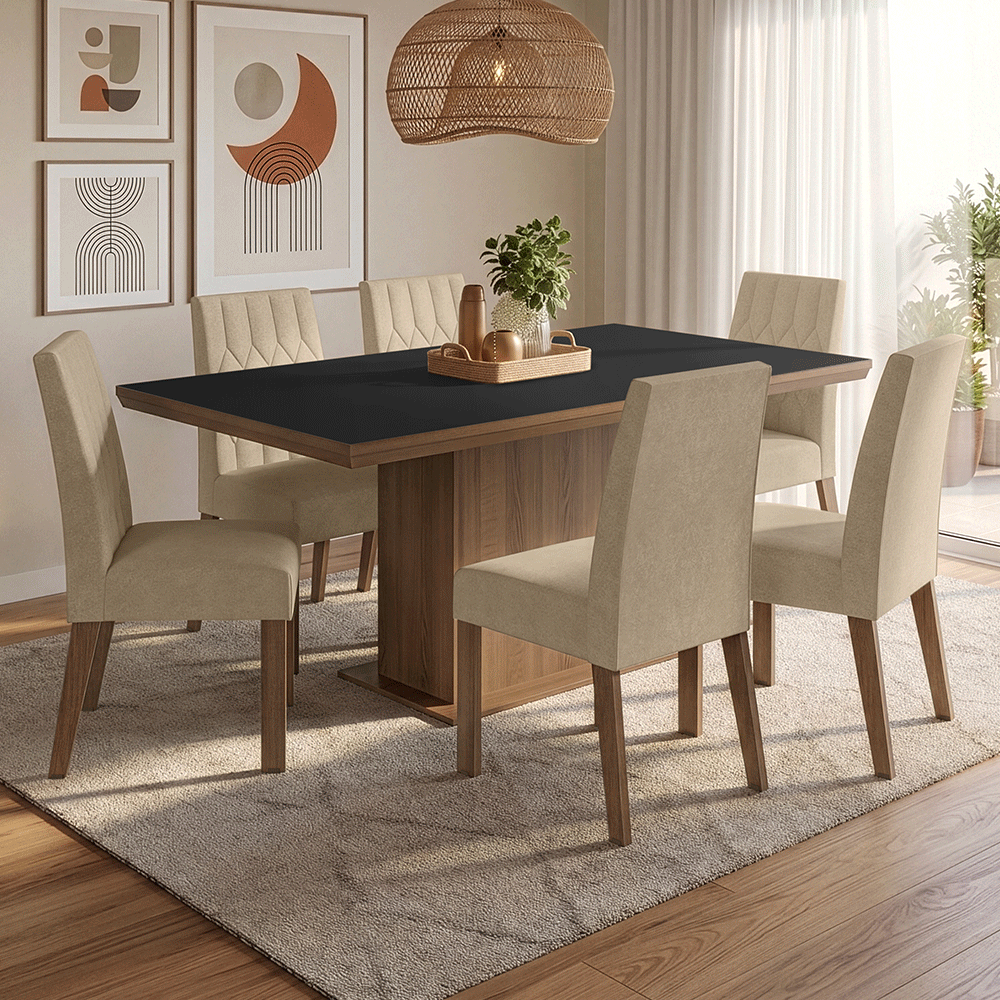 Juego de Comedor con Tapa de Madera 6 Sillas Marrón/Negro/Imperial Luso Madesa