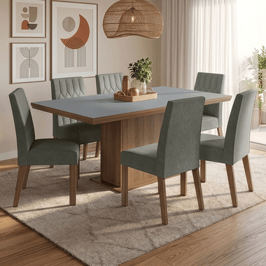Juego de Comedor 6 Sillas Marrón/Gris/Silver Luso Madesa