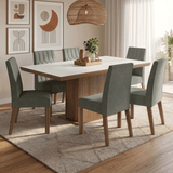 Juego de Comedor con Tapa de Madera 6 Sillas Marrón/Blanco/Silver Luso Madesa