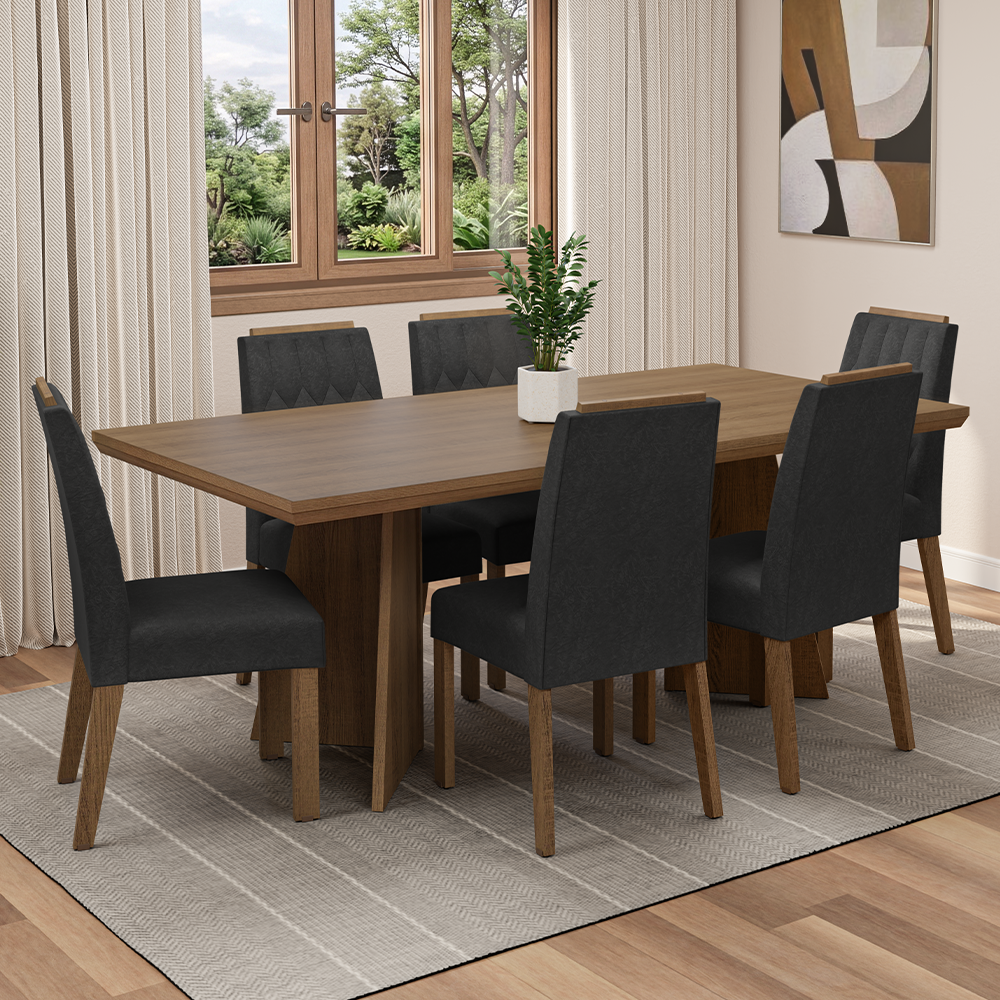 Juego de Comedor con Tapa de Madera 6 Sillas Marrón/Oxford Sarlat Madesa