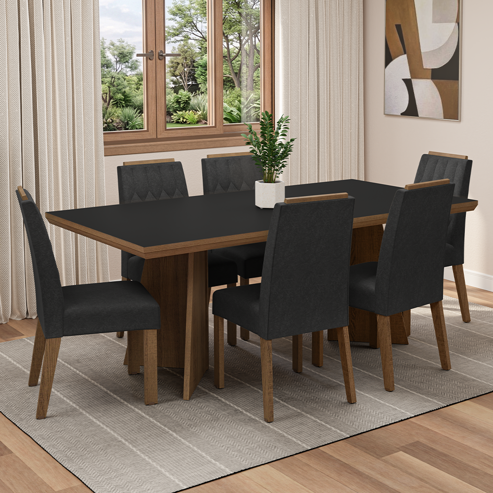 Juego de Comedor con Tapa de Madera 6 Sillas Marrón/Negro/Oxford Sarlat Madesa