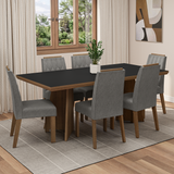 Juego de Comedor con Tapa de Madera 6 Sillas Marrón/Negro/Silver Sarlat Madesa