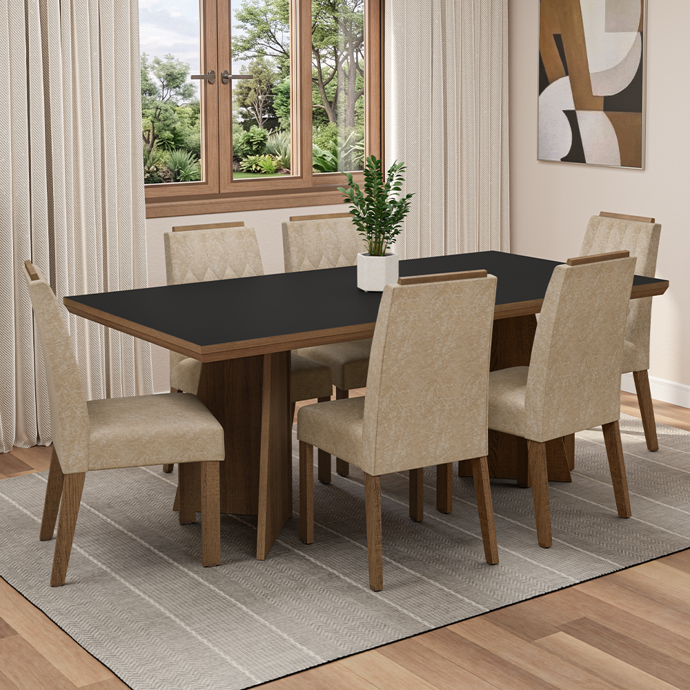 Juego de Comedor con Tapa de Madera 6 Sillas Marrón/Negro/Imperial Sarlat Madesa