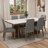 Juego de Comedor con Tapa de Madera 6 Sillas Marrón/Blanco/Silver Sarlat Madesa