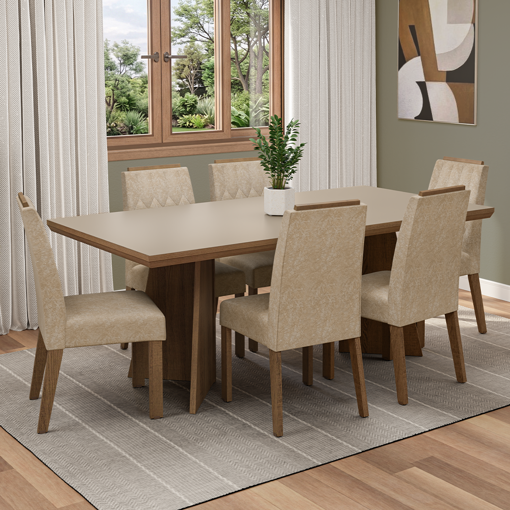 Juego de Comedor con Tapa de Madera 6 Sillas Marrón/Gris/Imperial Sarlat Madesa