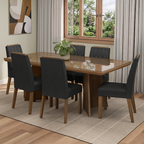 Juego de Comedor con Vidrio Sobrepuesto 6 Sillas Marrón/Oxford Pienza Madesa
