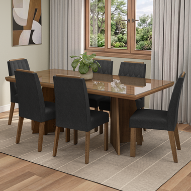 Juego de Comedor con Vidrio Sobrepuesto 6 Sillas Marrón/Oxford Pienza Madesa
