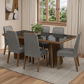 Juego de Comedor con Vidrio Sobrepuesto 6 Sillas Marrón/Negro/Silver Pienza Madesa