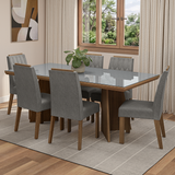 Juego de Comedor Tapa con Vidrio 6 Sillas Marrón/Gris/Silver Pienza Madesa