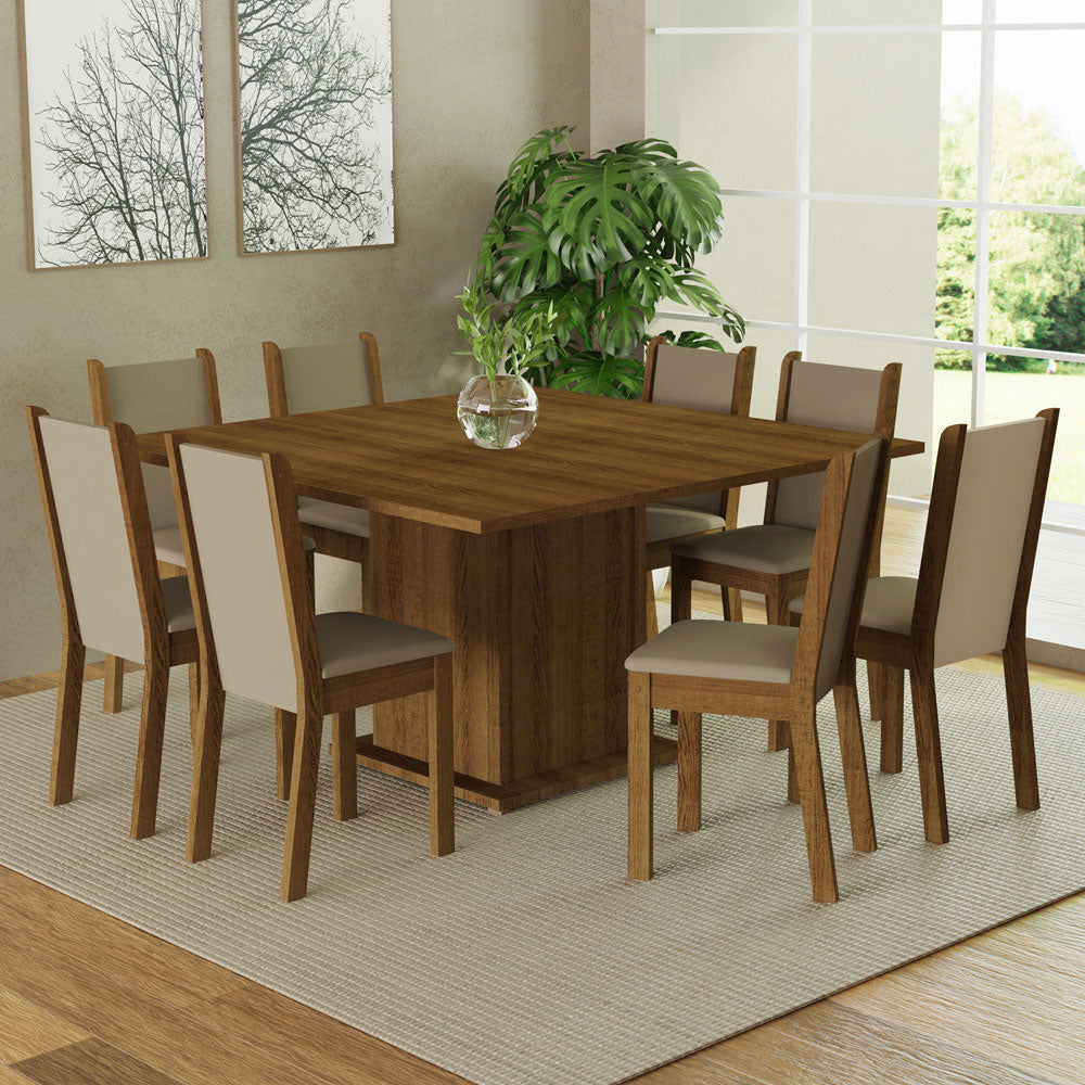 Juego de Comedor Mesa Tapa de Madera 8 Sillas Marrón/Crema/Beige Marisa Madesa