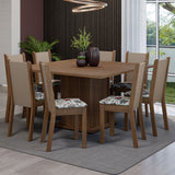 Juego de Comedor Mesa Tapa de Madera 8 Sillas Marrón/Crema/Hibiscos Marisa Madesa
