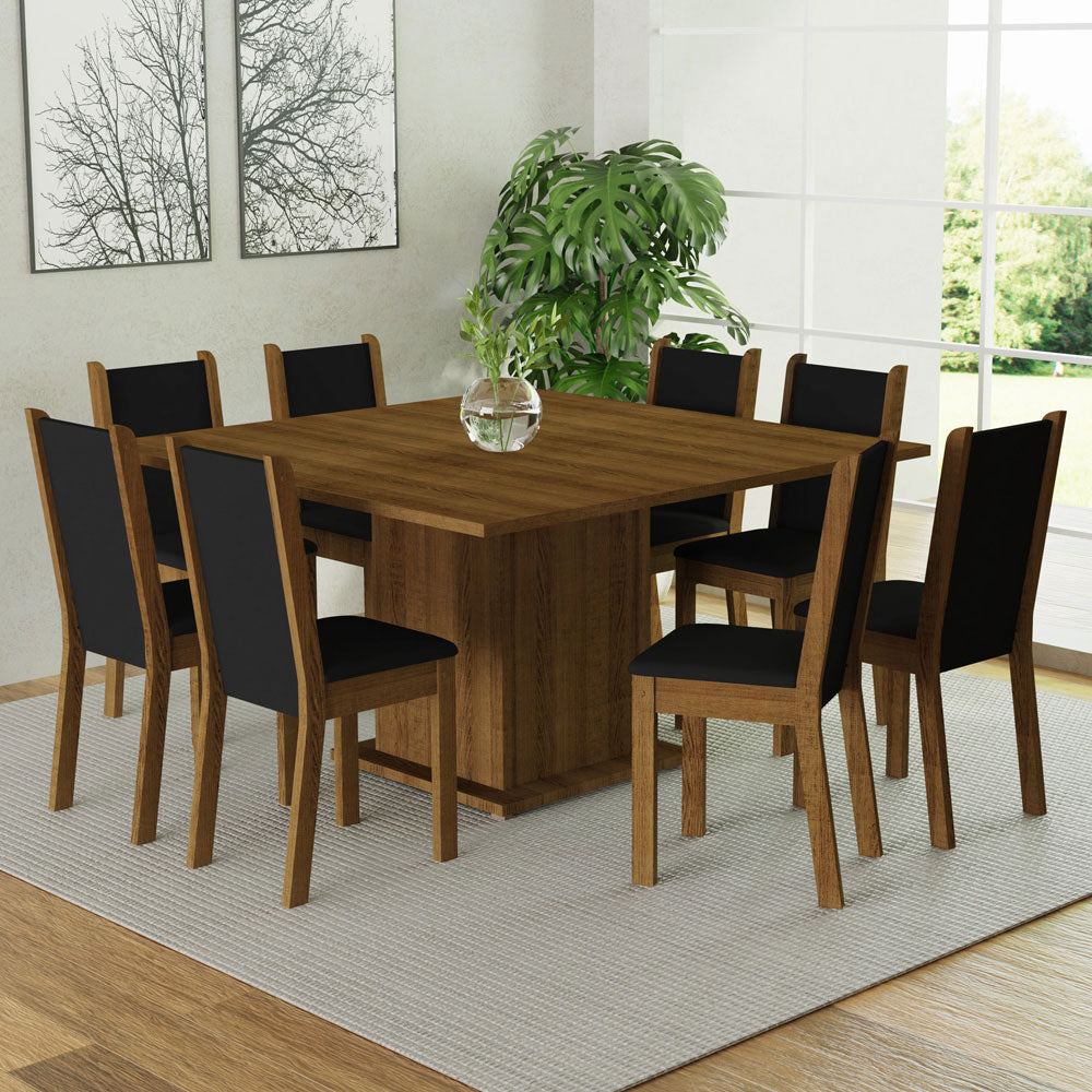 Juego de Comedor Mesa Tapa de Madera 8 Sillas Marrón/Negro Marisa Madesa