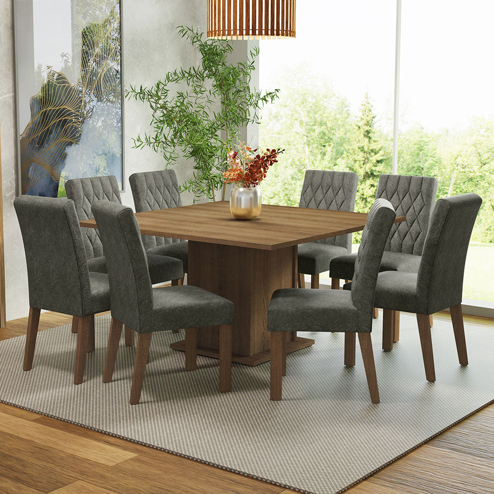 Juego de Comedor con Mesa de Madera y 8 Sillas Marrón/Silver Leila Madesa