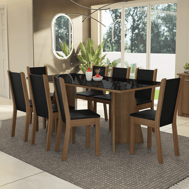 Juego de Comedor con Vidrio Sobrepuesto 8 Sillas Marrón/Negro Justine Madesa