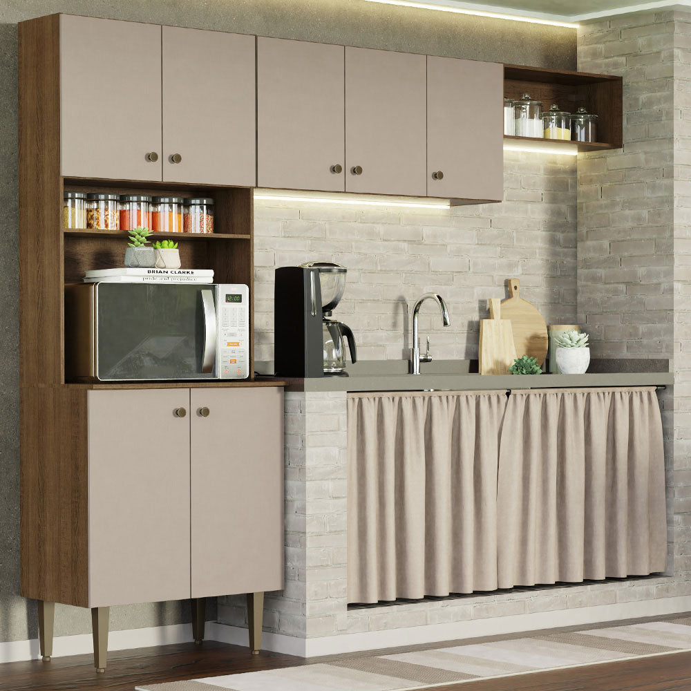 Cocina Compacta de Cocina 235 cm Marrón/Crema Gourmet Madesa
