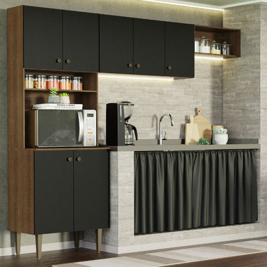 Combo completo de Cocina 235 cm Marrón/Negro Gourmet Madesa