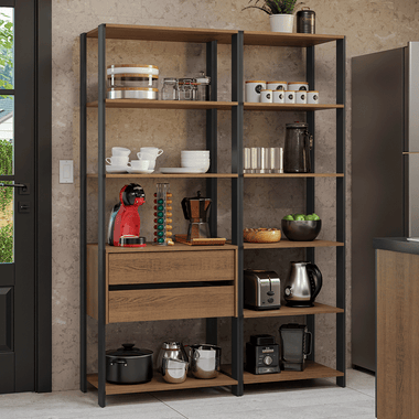 Estante Multiuso para Cocina 129 cm 2 Cajones Marrón/Negro Madesa