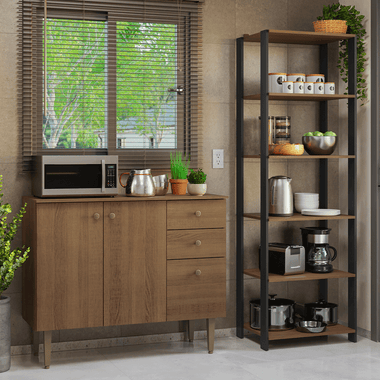 Kit Bajo Mesada y Estante Multiuso para Cocina Marrón/Negro Madesa