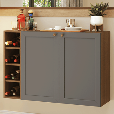 Aparador Vajillero con Bodega para botellas 100 cm 2 Puertas Marrón/Gris Vik 16 Madesa