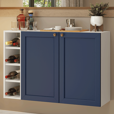 Aparador Vajillero con Bodega para botellas 100 cm 2 Puertas Blanco/Azul Vik 16 Madesa